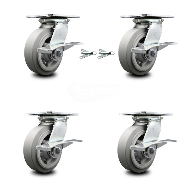 Service Caster 6 Inch Thermoplastic Caster Set with Roller Bearing 4 Brake and 2 Swivel Lock SCC-35S620-TPRRF-SLB-BSL-2-SLB-2 - main